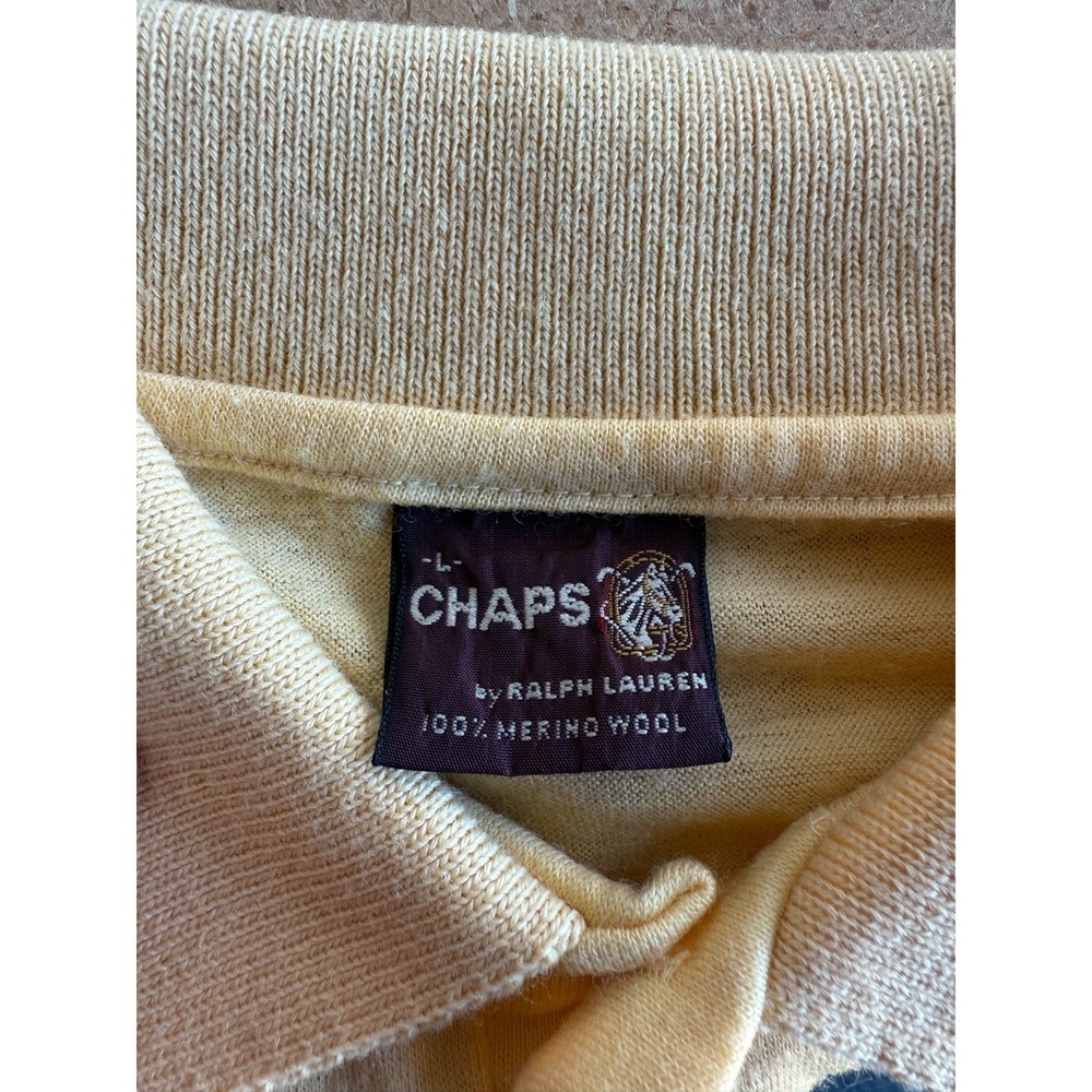 Vtg Mens Sz Large CHAPS by Ralph Lauren Yellow Long Sleeve Polo Shirt - Minor Fl - Picture 2 of 9